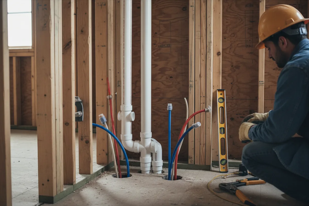 Drain and supply rough-in during Sump Pump Repair in Faribault